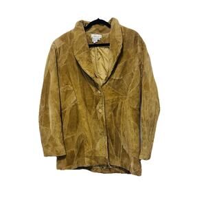 Vintage Matina T Women’s light Brown Patchwork 100% Suede Leather Coat Size 14